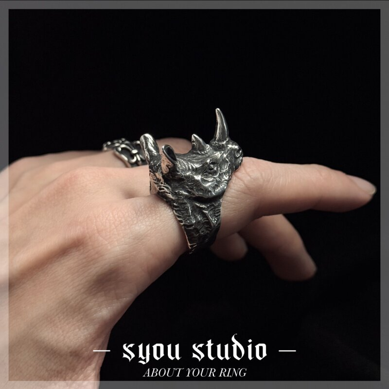 Syou Rhinoceros Head Personalized Titanium Steel Ring