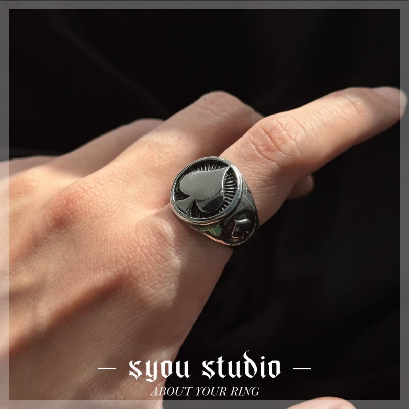 Syou Poker spade titanium steel ring