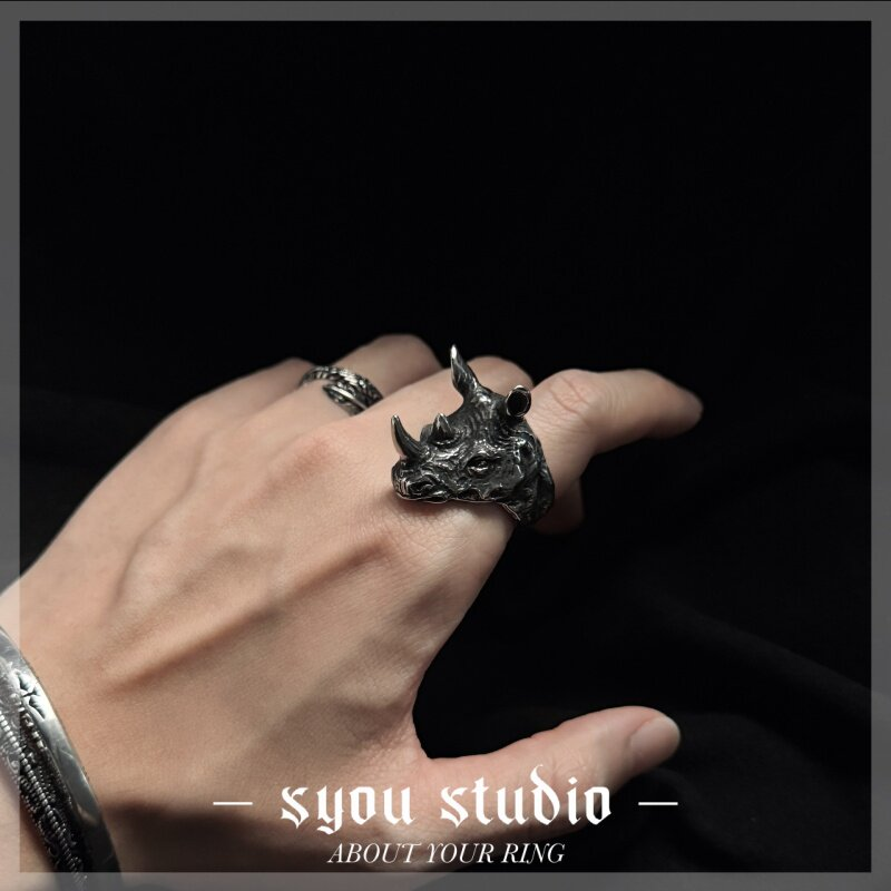 Syou Rhinoceros Head Personalized Titanium Steel Ring