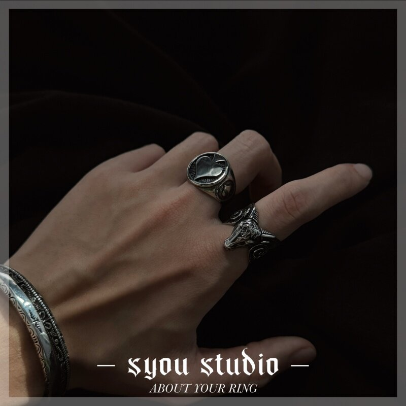 Syou Poker spade titanium steel ring