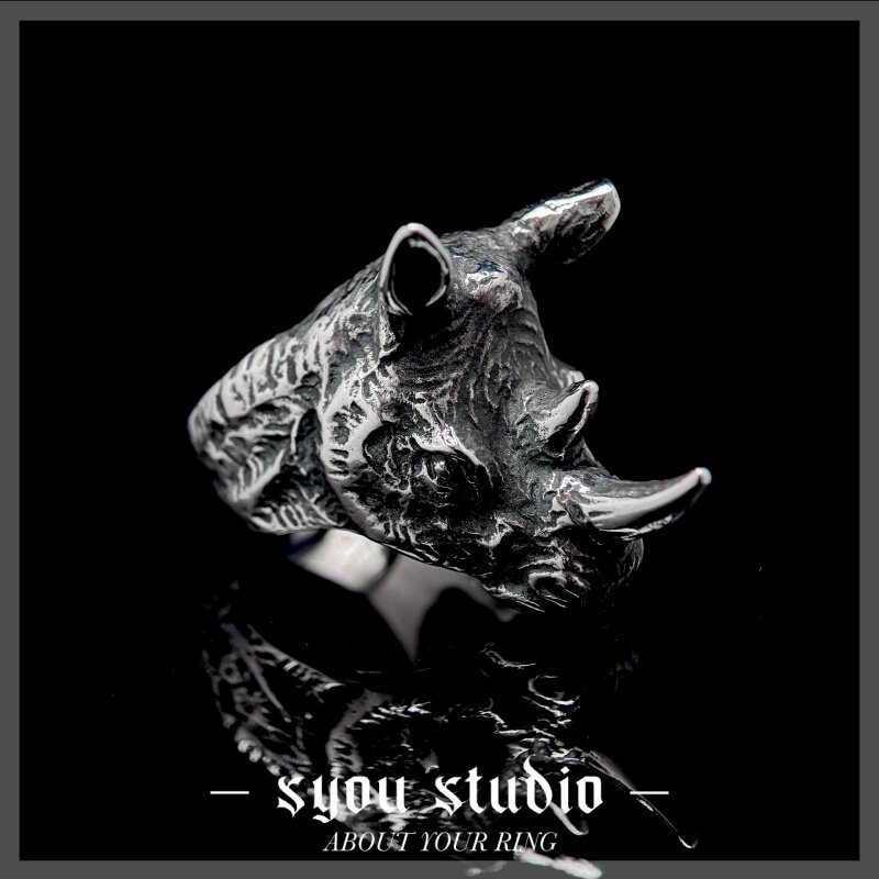 Syou Rhinoceros Head Personalized Titanium Steel Ring
