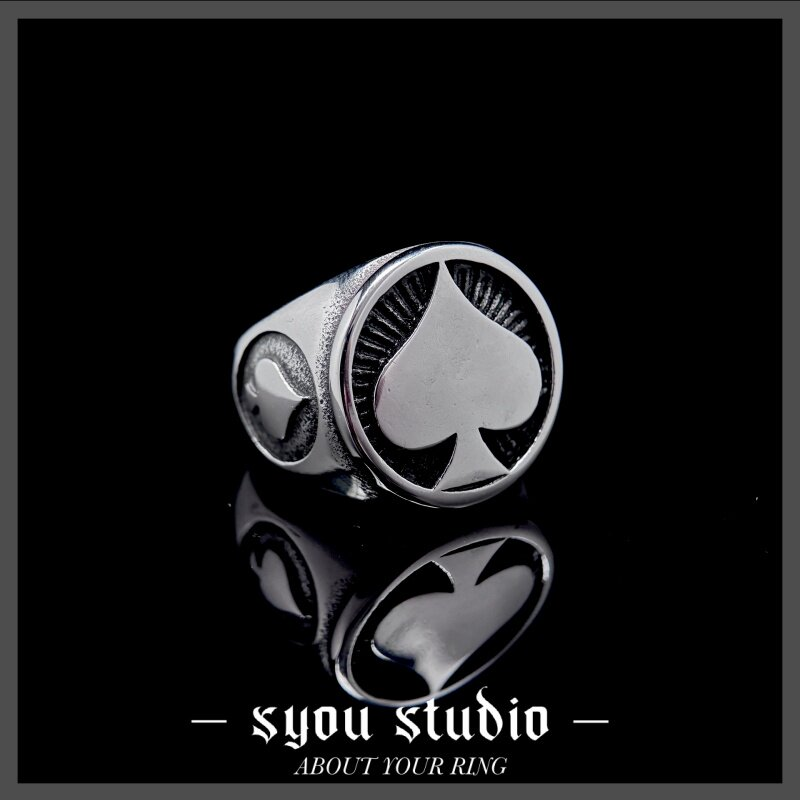 Syou Poker spade titanium steel ring