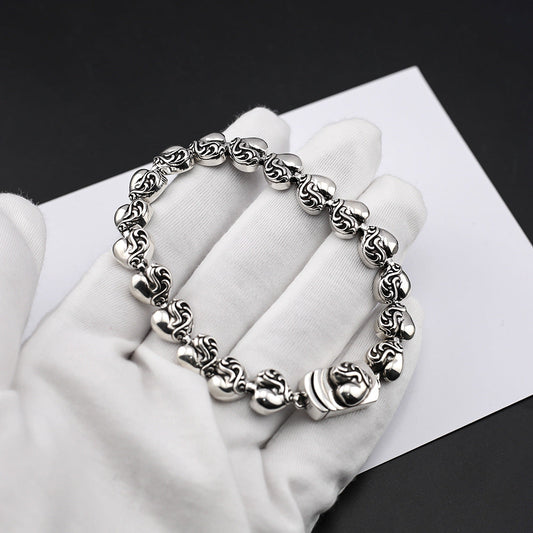 Chrome Hearts Retro Distressed Thron Heart Link ID Bracelet