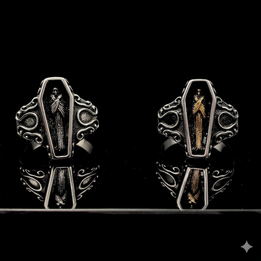 Syou Dark skeleton coffin rock retro tail ring